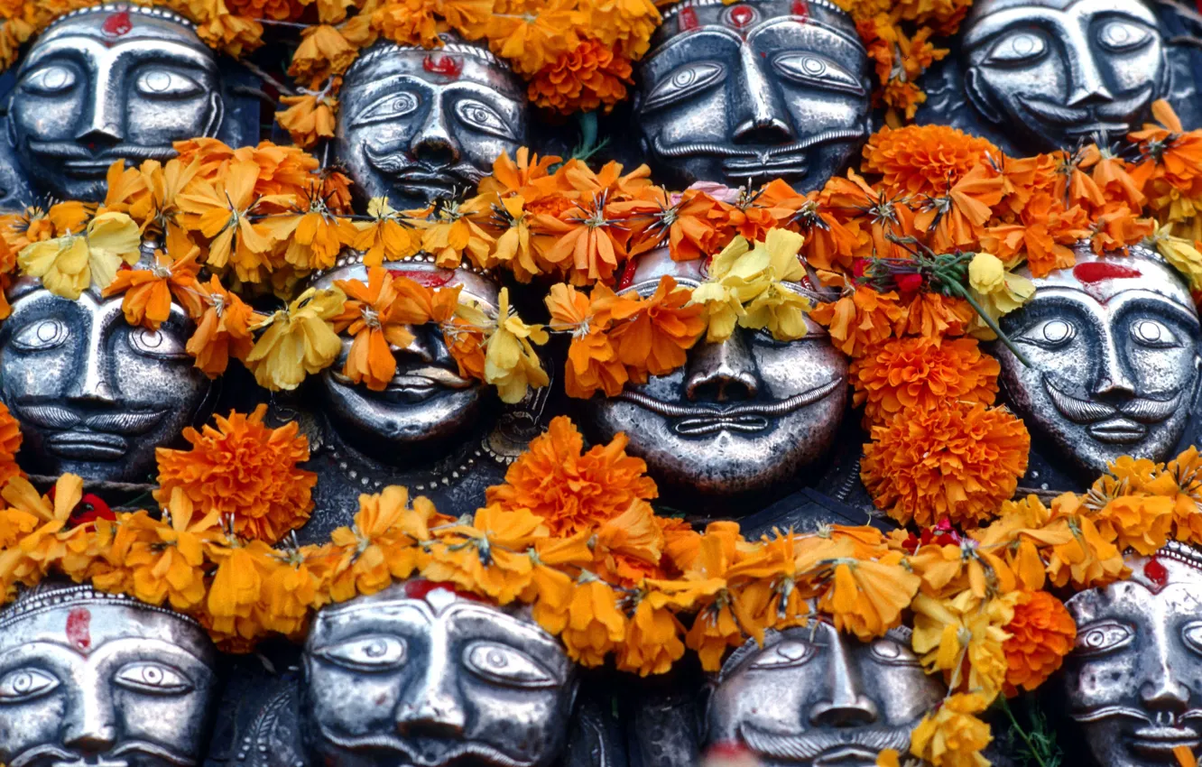 Фото обои маски, индуизм, Дашара, Виджаядашами