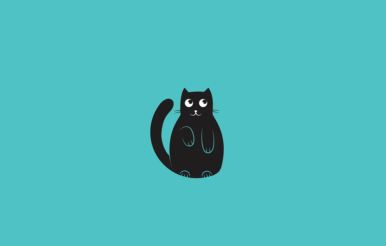 Фото обои кот, фон, голубой, обои, минимализм, вектор, арт, забавный