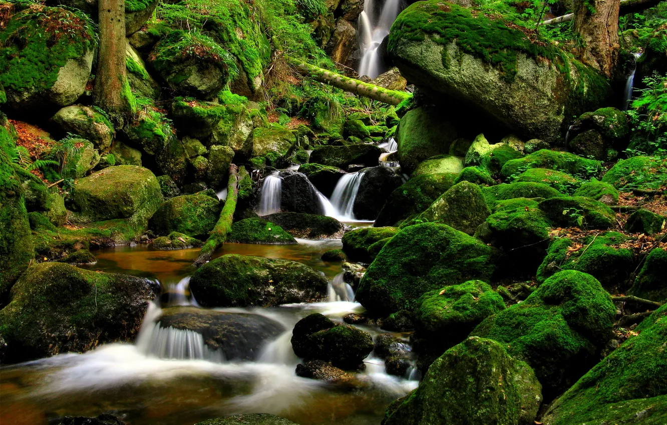 Фото обои природа, ручей, камни, водопад