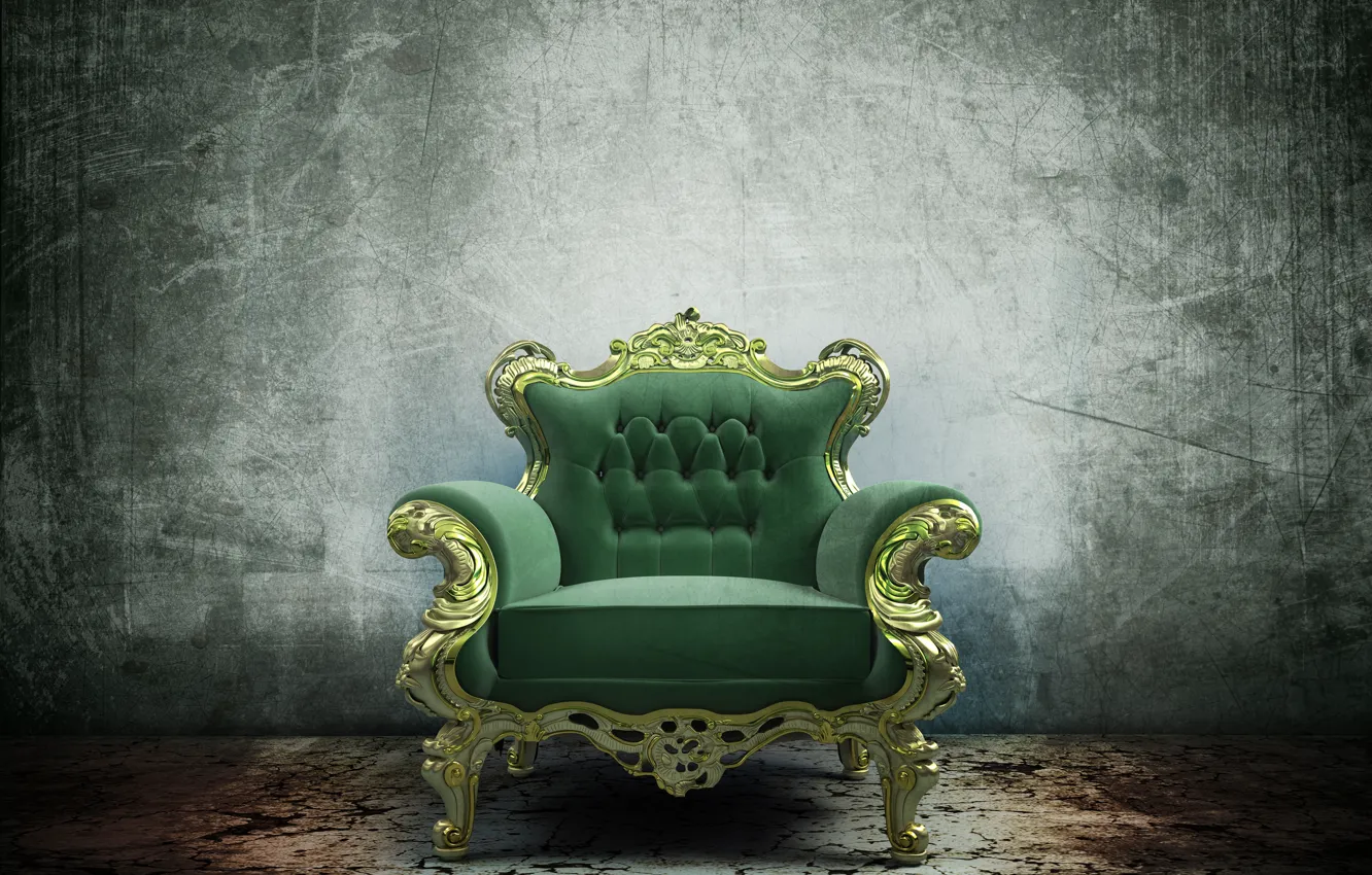 Фото обои green, golden, design, comfort, armchair