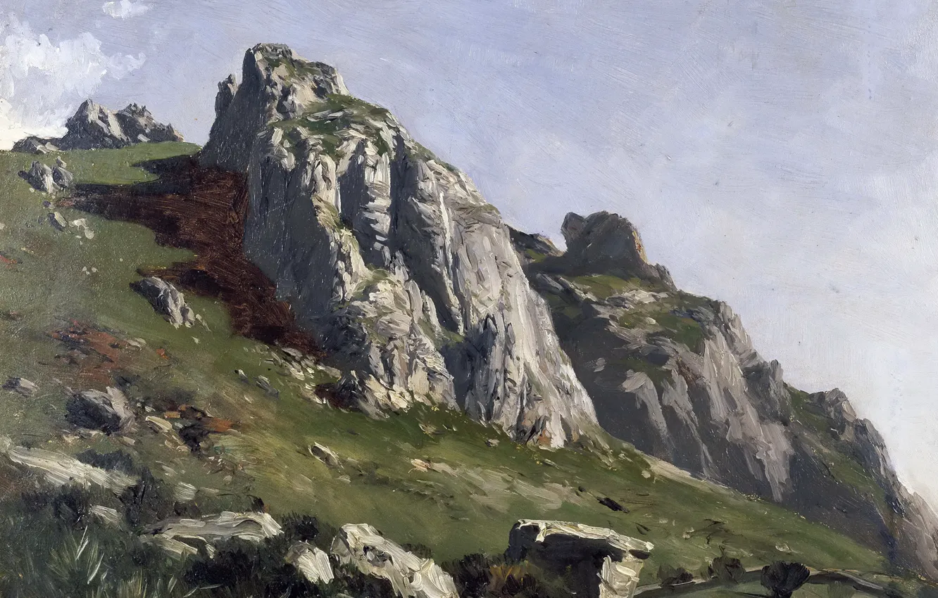 Фото обои пейзаж, горы, камни, скалы, картина, Карлос де Хаэс, Пикос де Эуропа
