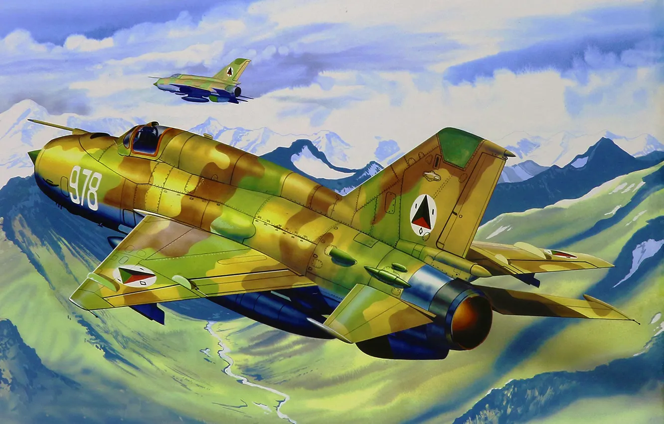 Фото обои art, painting, aviation, jet, MiG-21 Fishbed