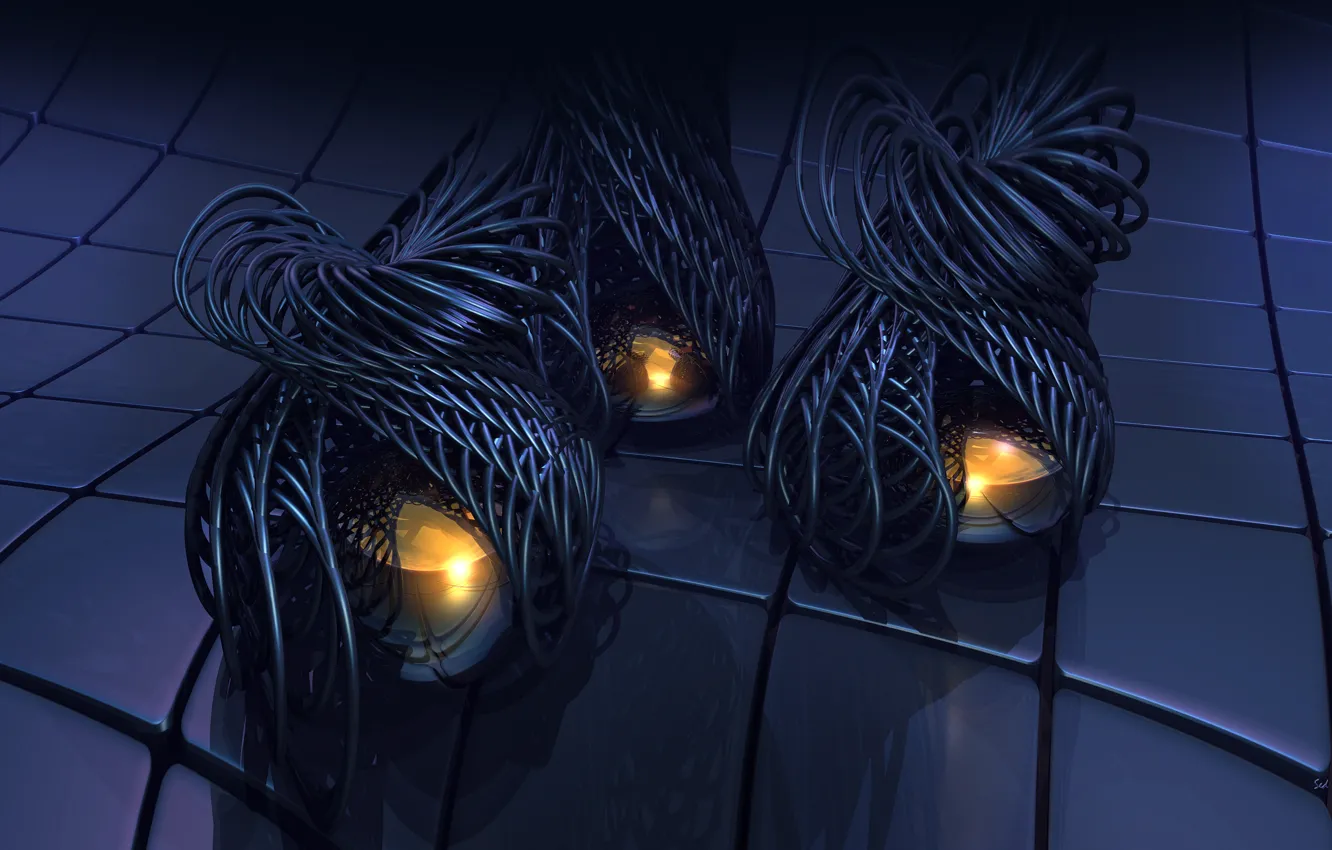 Фото обои волны, отражение, сетка, пучки, Something Weird UHD