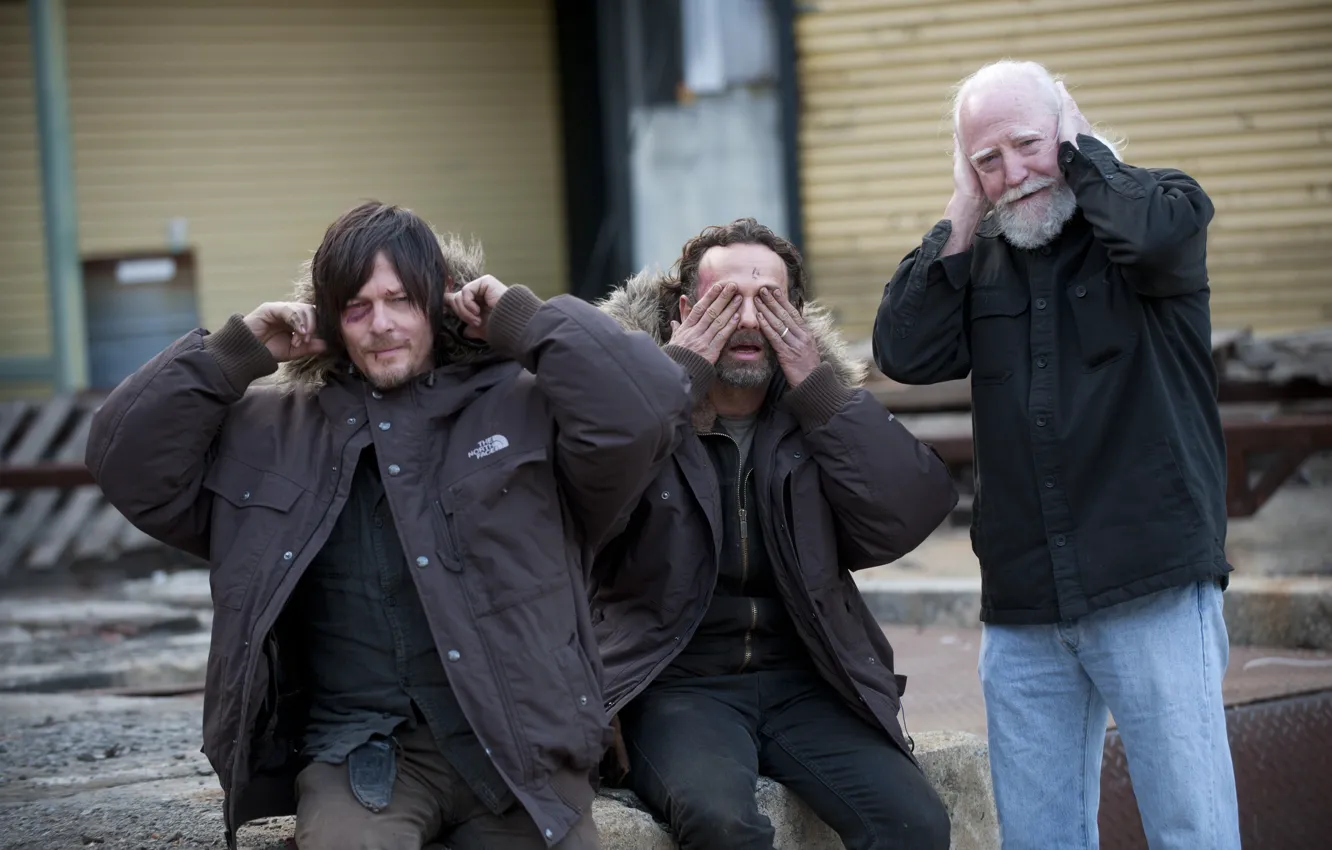 Фото обои актеры, The Walking Dead, Andrew Lincoln, Norman Reedus, Scott Wilson