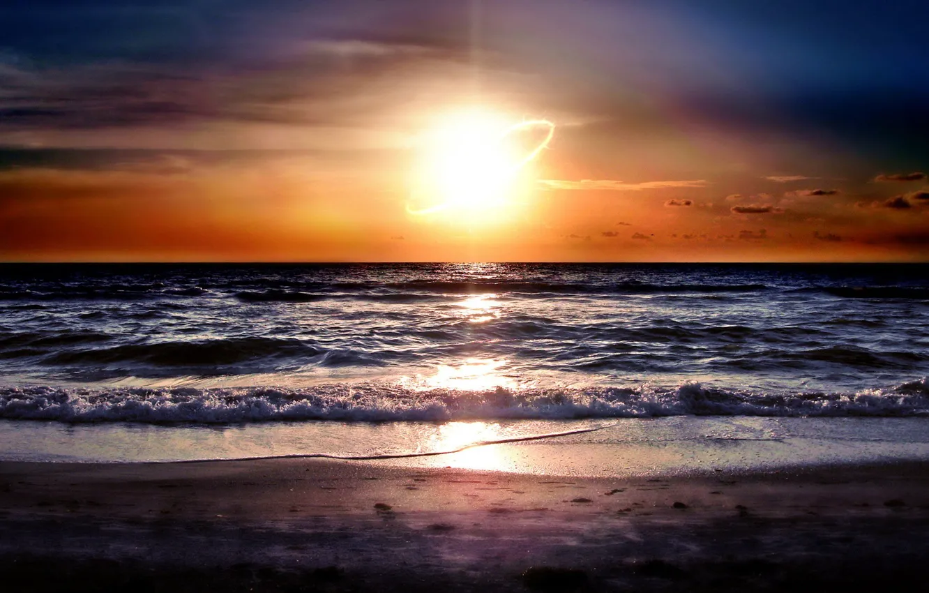 Фото обои море, солнце, восход