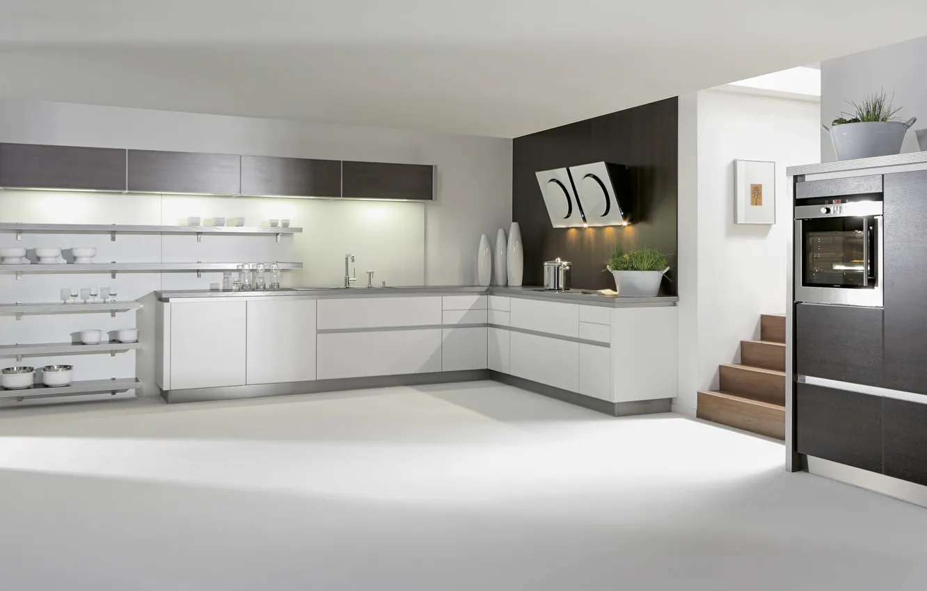 Фото обои дизайн, стиль, мебель, кухня, белая, white, design, interior