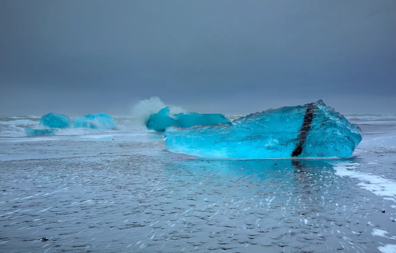 Фото обои берег, лёд, Исландия