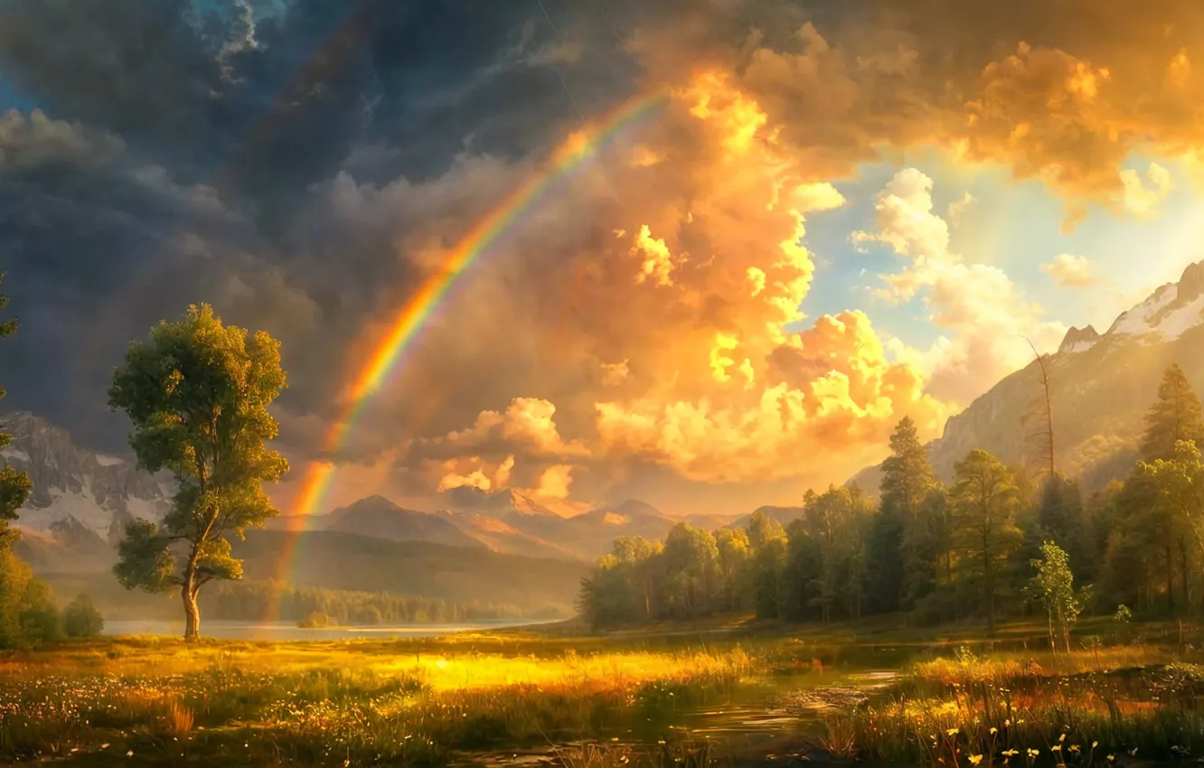 Фото обои rainbow, landscape, nature, beautiful, view