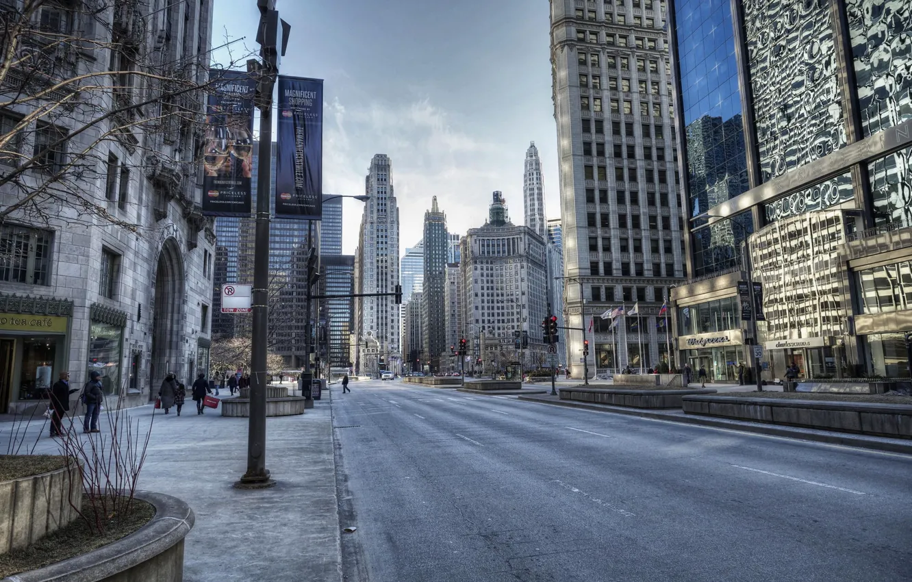 Фото обои дорога, машины, улица, здания, дома, Чикаго, Chicago