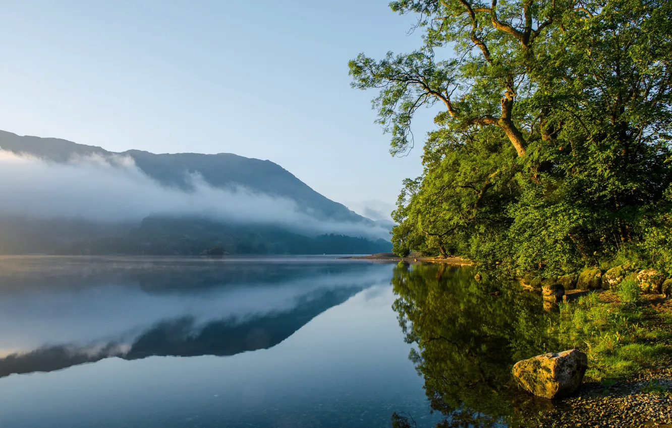 Фото обои горы, озеро, отражение, Англия, Cumbria, Ullswater, Алсуотер