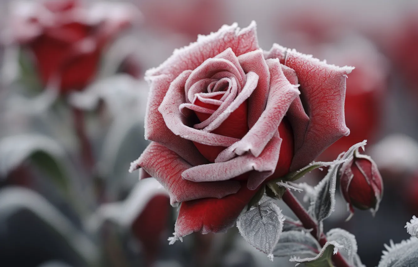 Фото обои зима, цветок, снег, роза, мороз, rose, flower, beautiful