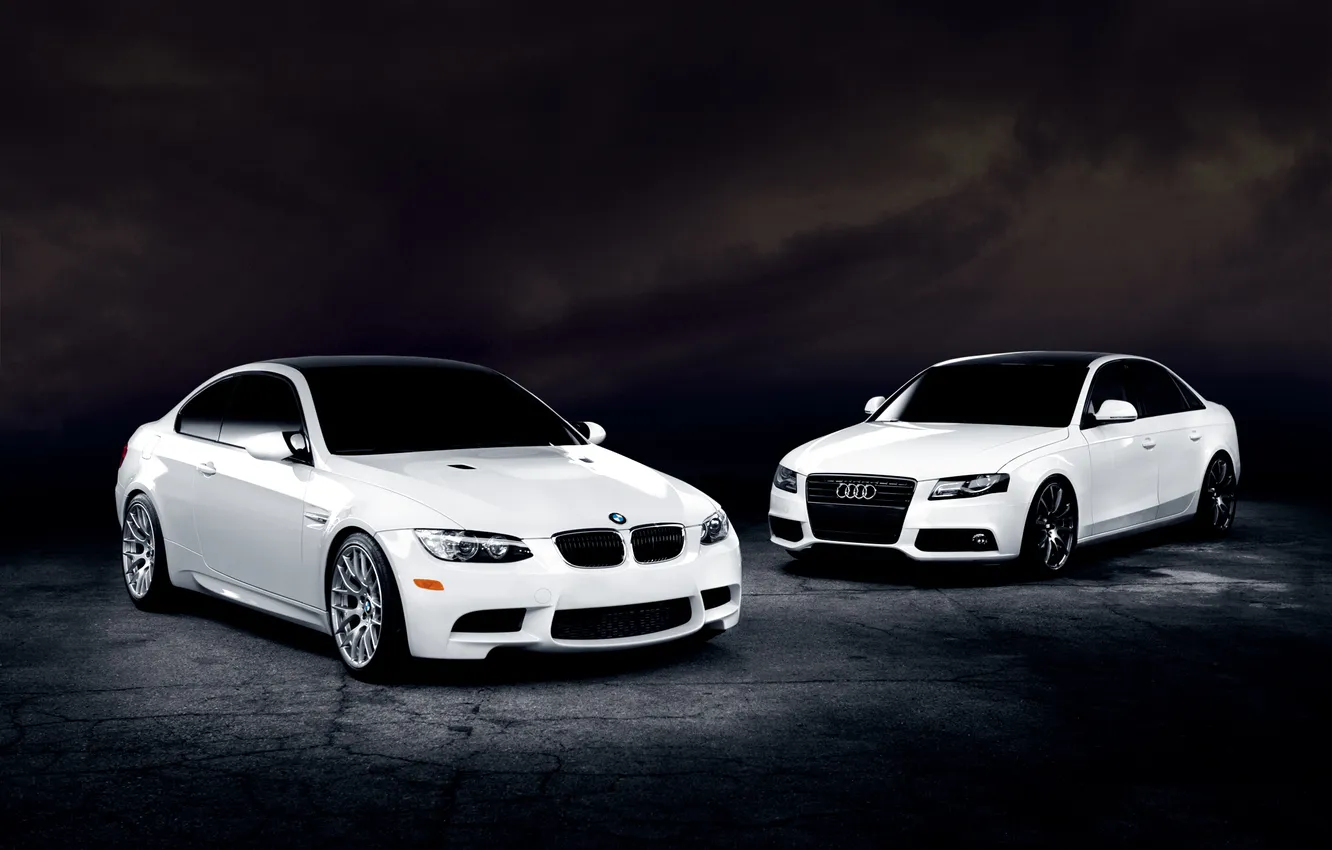Фото обои Audi, BMW, white, front, E92, 3 Series