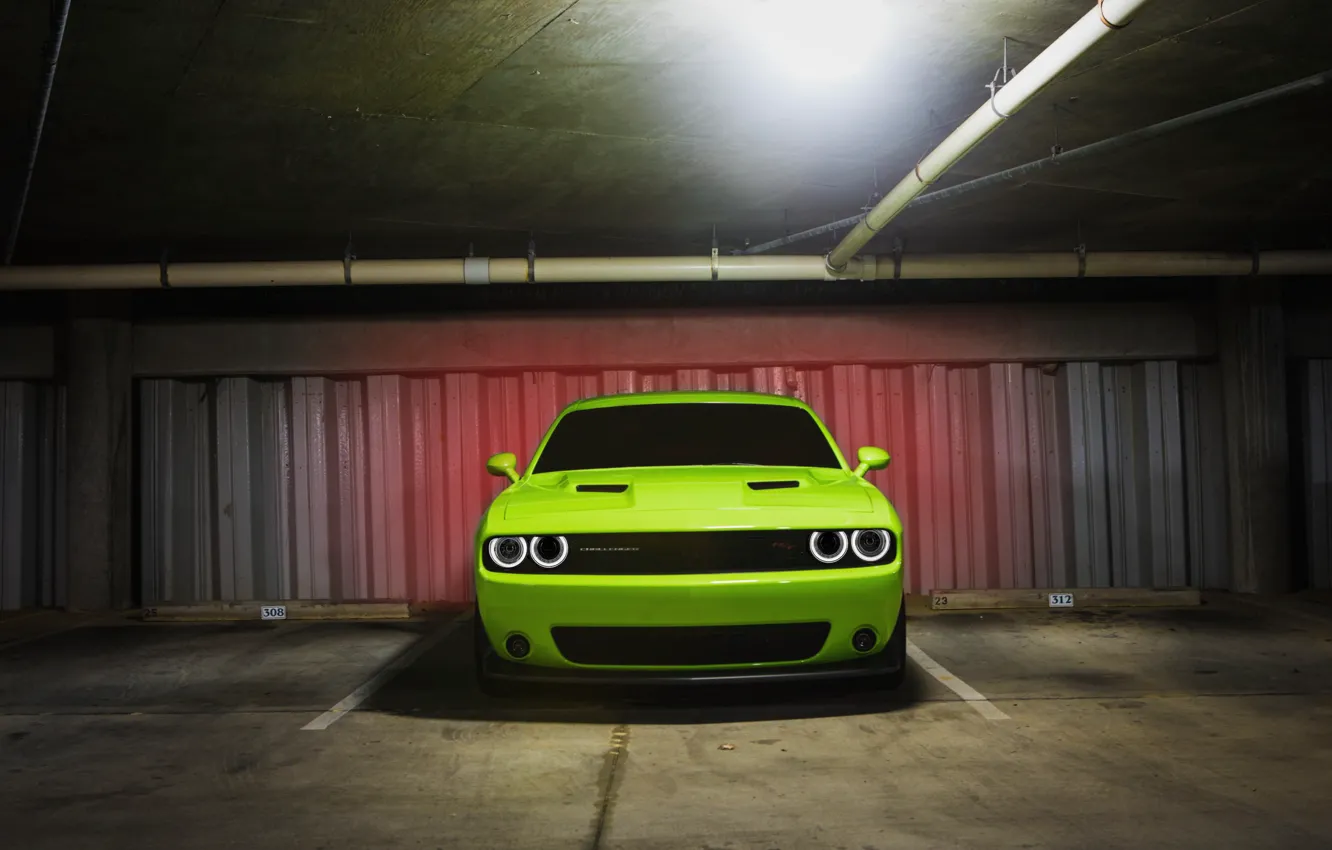 Фото обои Muscle, Dodge, Light, Challenger, Car, Green, Front, R/T