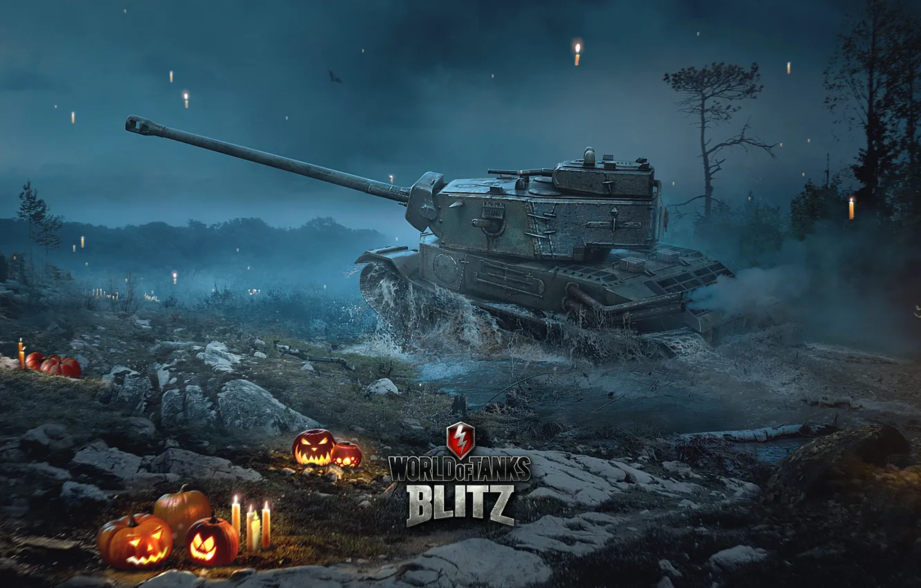 Фото обои Хеллоуин, World of Tanks, Мир Танков, Wargaming Net, WoTB, Blitz, WoT: Blitz, World of Tanks: …