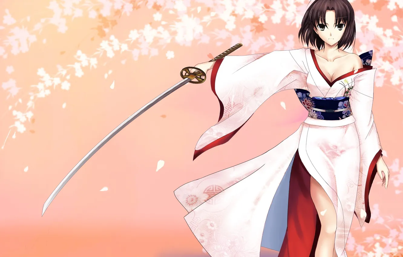 Фото обои девушка, меч, катана, арт, кимоно, kara no kyoukai, ryougi shiki, zhou siwei