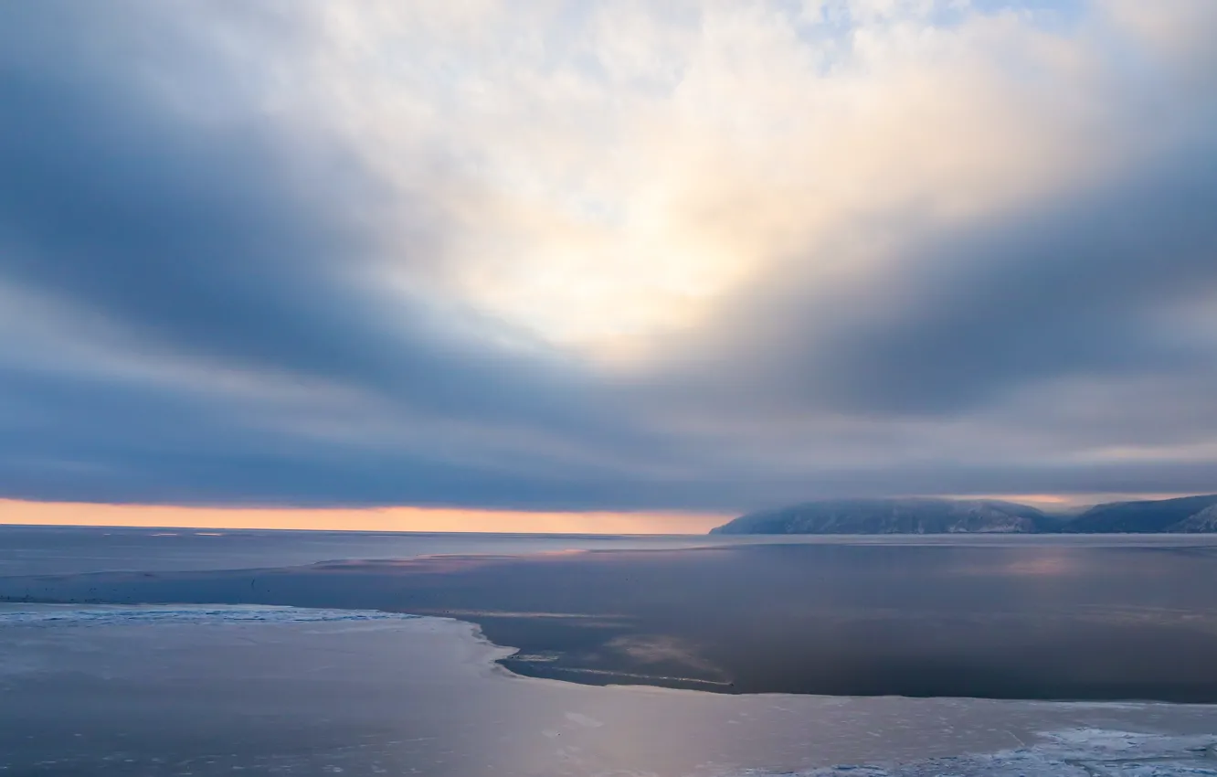 Фото обои лед, зима, облака, Байкал, ice, winter, lake, Baikal