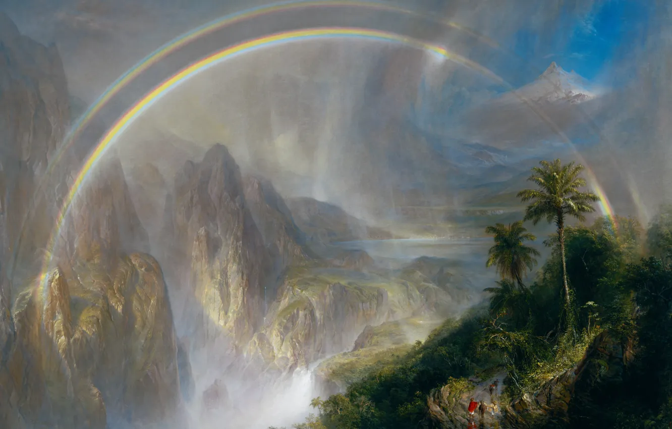 Фото обои пейзаж, горы, радуга, картина, Фредерик Эдвин Чёрч, Сезон Дождей в Тропиках