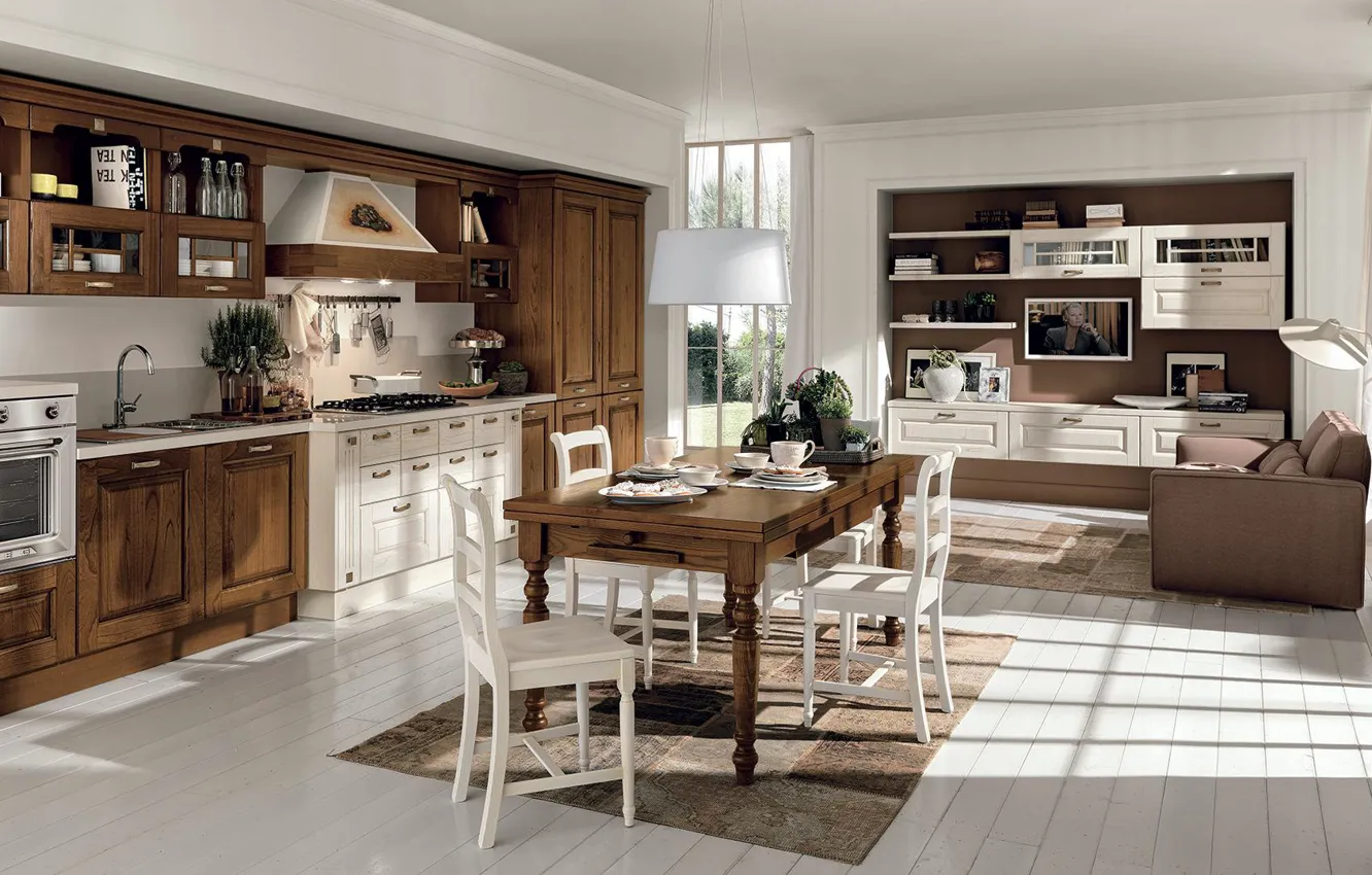 Фото обои интерьер, кухня, гостиная, столовая, итальянский дизайн, Cucina Leeka