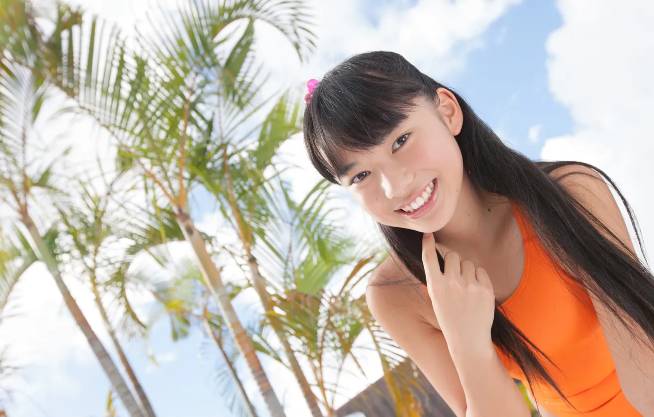 Фото обои Swimsuit, Sky, Beautiful, Asian, Model, Smile, Woman, Cloud