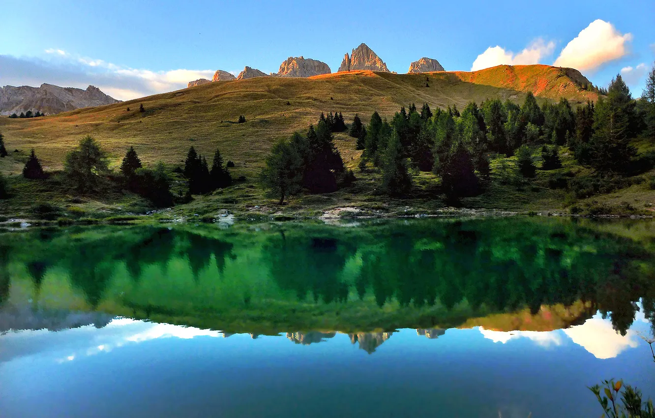 Фото обои деревья, пейзаж, горы, озеро, Италия, Трентино-Альто-Адидже, Тренто, Сорага