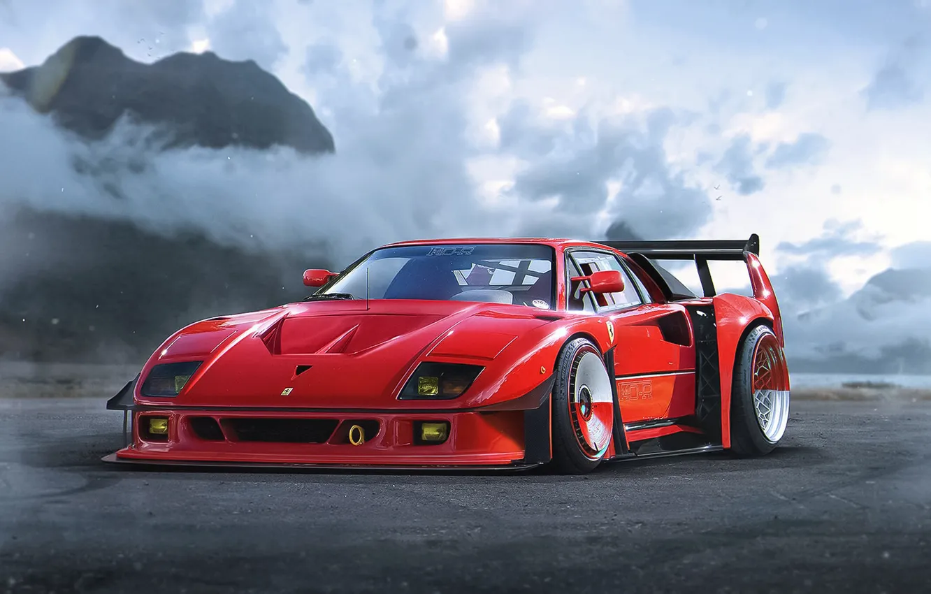 Фото обои Concept, Ferrari, Red, F40, Car, by Khyzyl Saleem