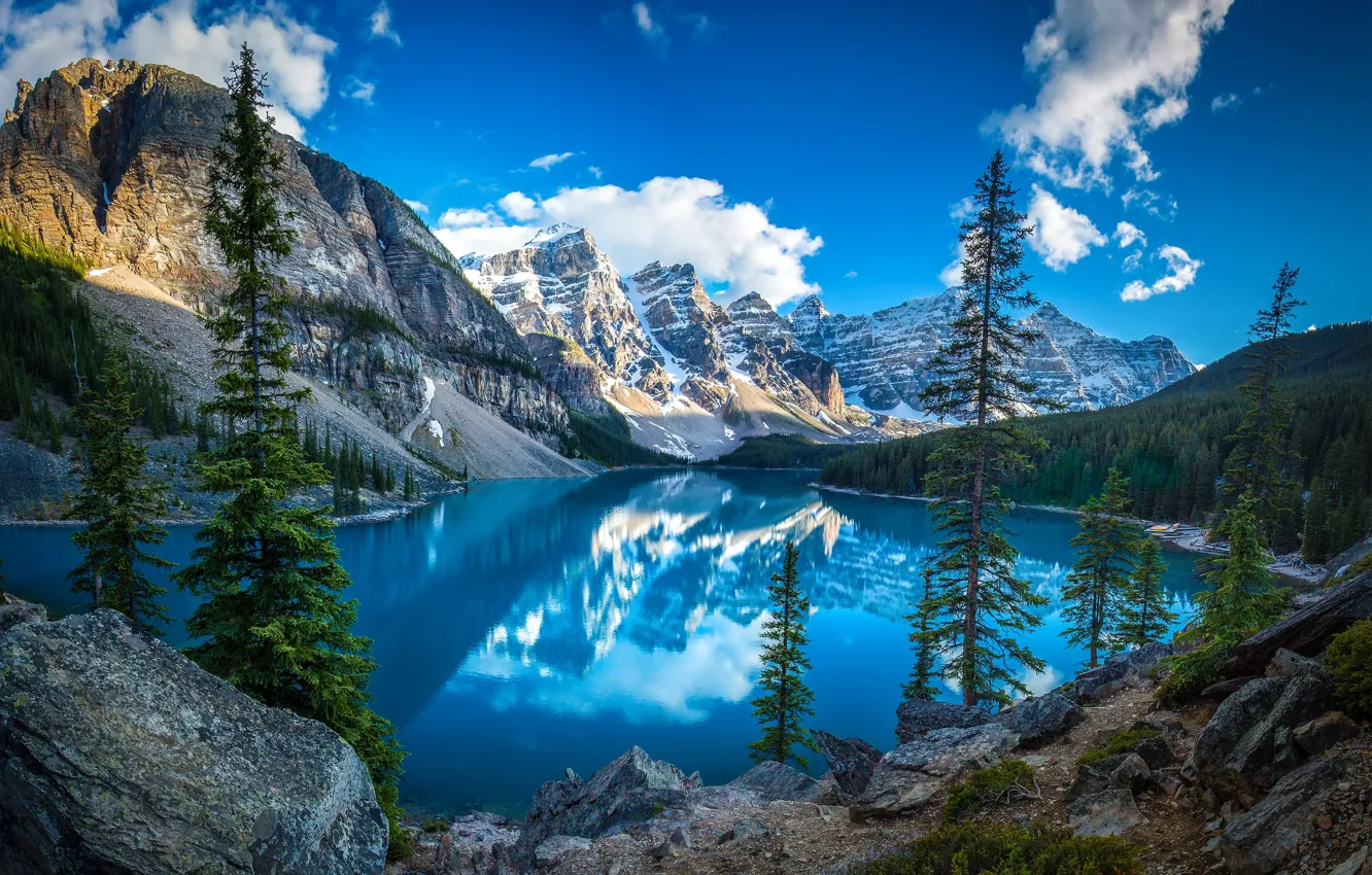 Фото обои небо, горы, озеро, канада, леса