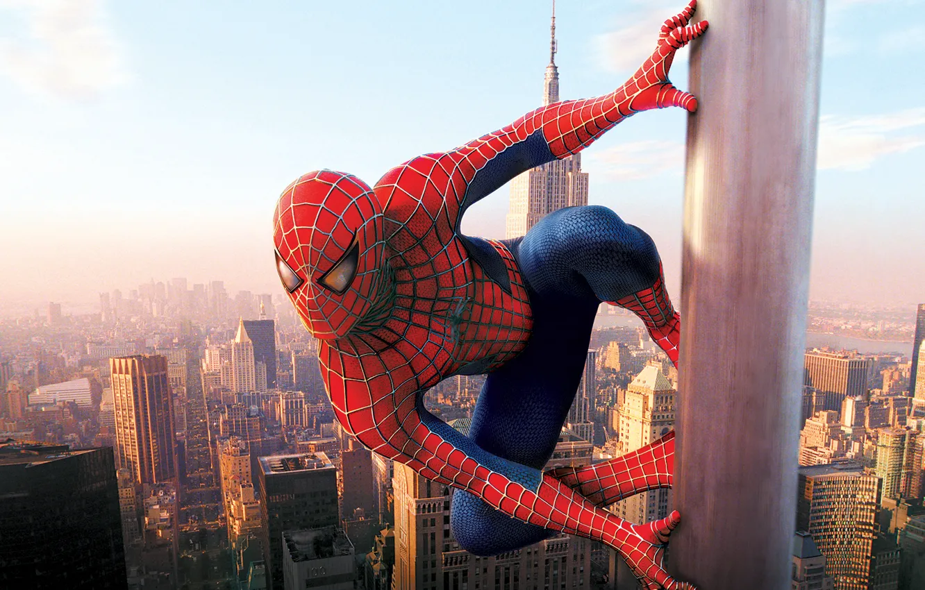 Фото обои город, Небоскребы, нью йорк, Spider man, Человек паук