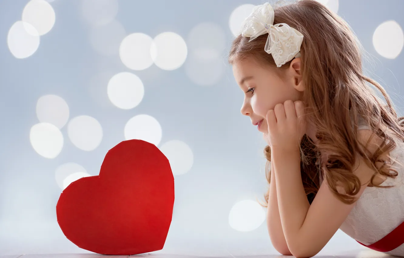 Фото обои Сердце, Девочка, Бантик, Valentine's Day, День Святого Валентина