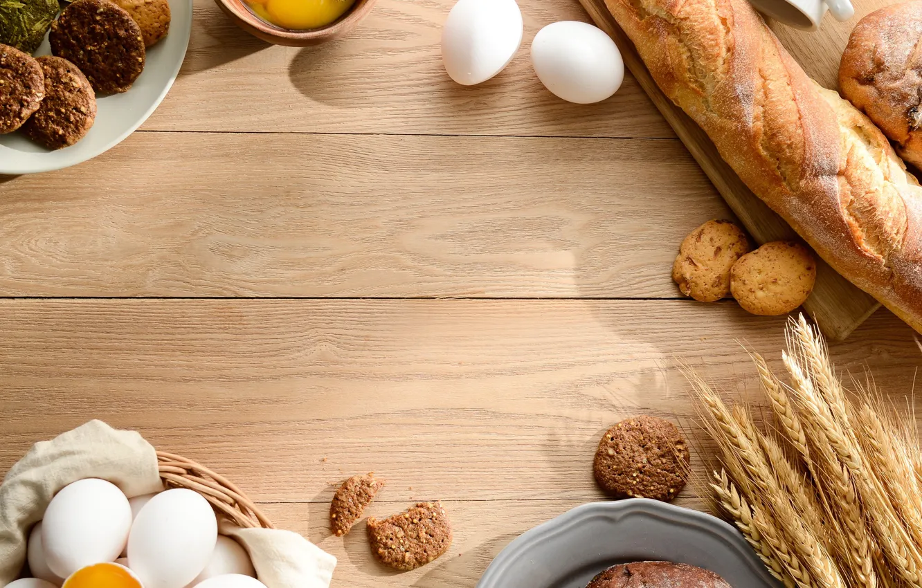 Фото обои яйца, печенье, колоски, хлеб