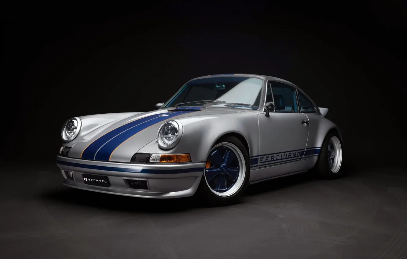 Фото обои Porsche, Porsche 911, Front, 964, Ferdinand, Silver, Sportec, Blue Line