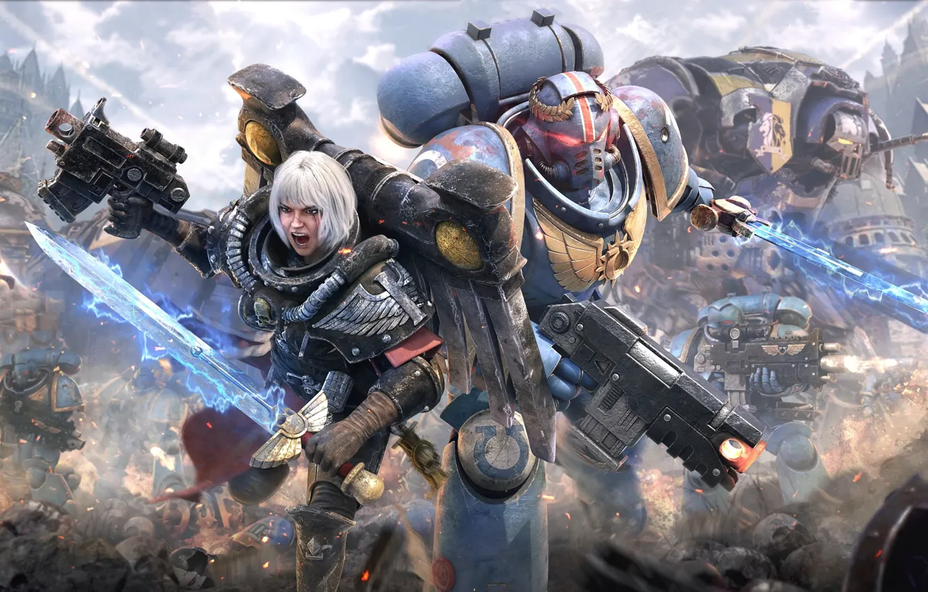 Фото обои Space Marine, Вархаммер, Космодесантники, Imperium, Космические десантники, Warhammer 40000: Thunder Crusade, Sister of battle
