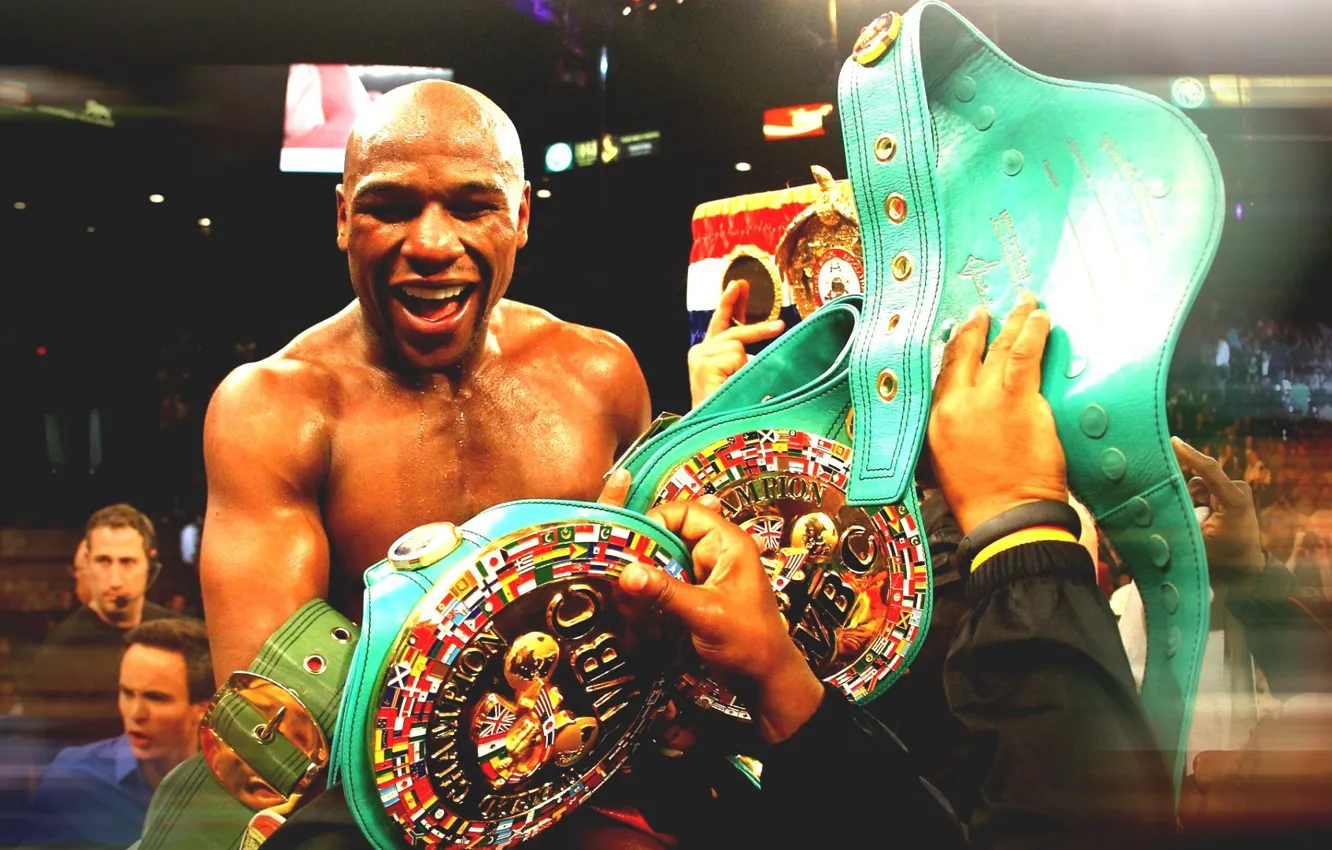 Фото обои радость, бокс, чемпион, boxing, флойд мейвейзер, floyd mayweather jr, чемпионские пояса