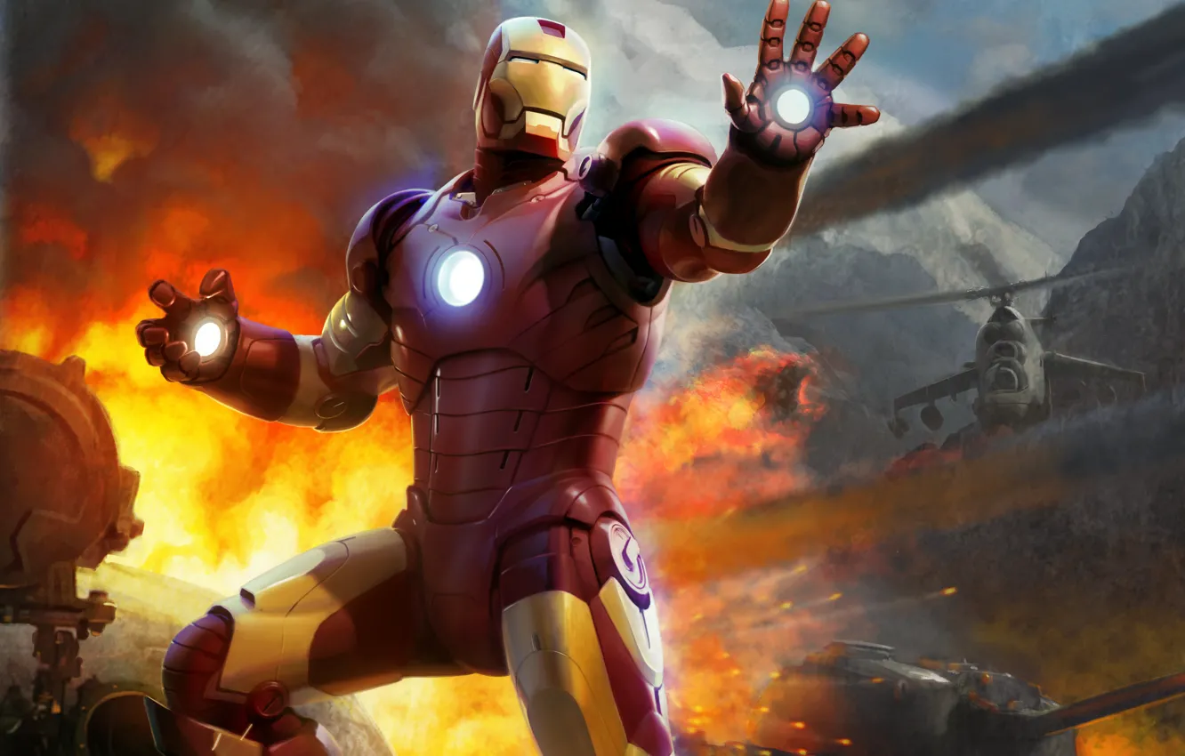Фото обои вертолет, танк, Железный человек, Роберт Дауни мл, Robert Downey Jr., Tony Stark, Iron Man - …