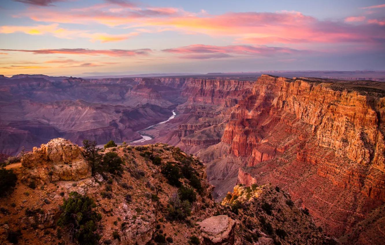 Фото обои горы, река, камни, скалы, каньон, панорама, США, Grand Canyon