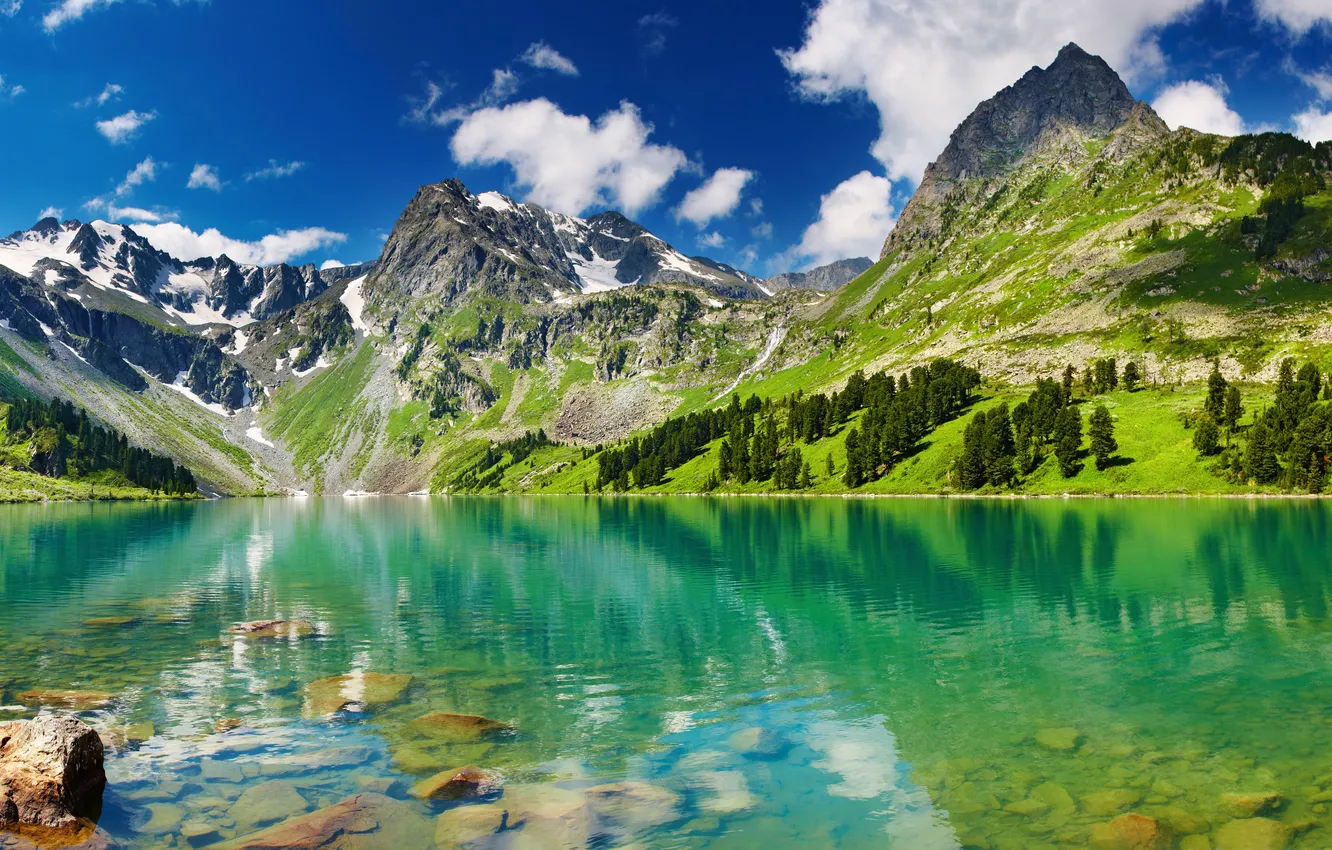 Фото обои blue, beautiful, calm, clouds, clear, clarity, desolate, altai