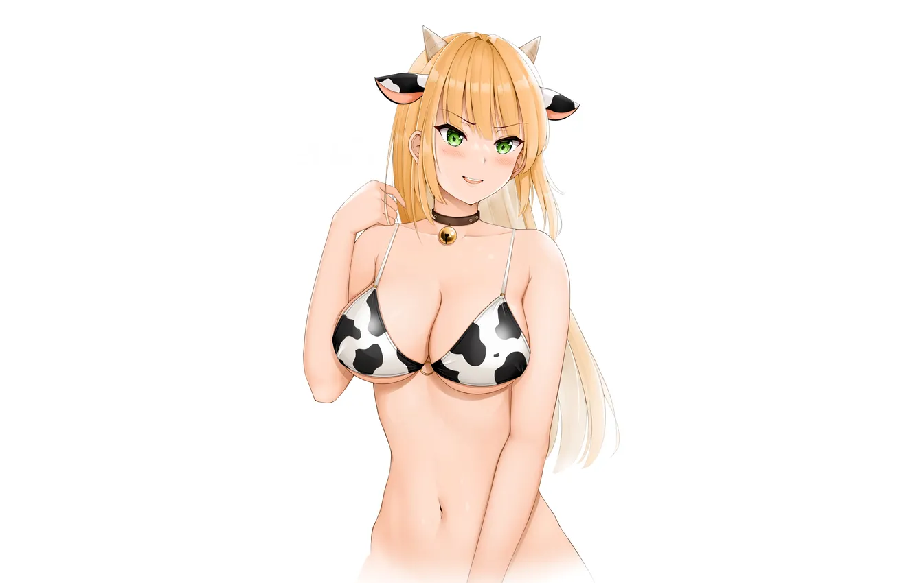 Фото обои girl, sexy, cleavage, green eyes, long hair, boobs, animal ears, sexy girl