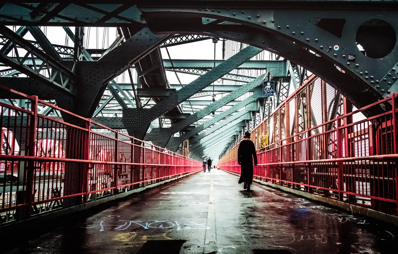 Фото обои люди, Нью-Йорк, быт, Соединенные Штаты, ходьба, Вильямсбург мост