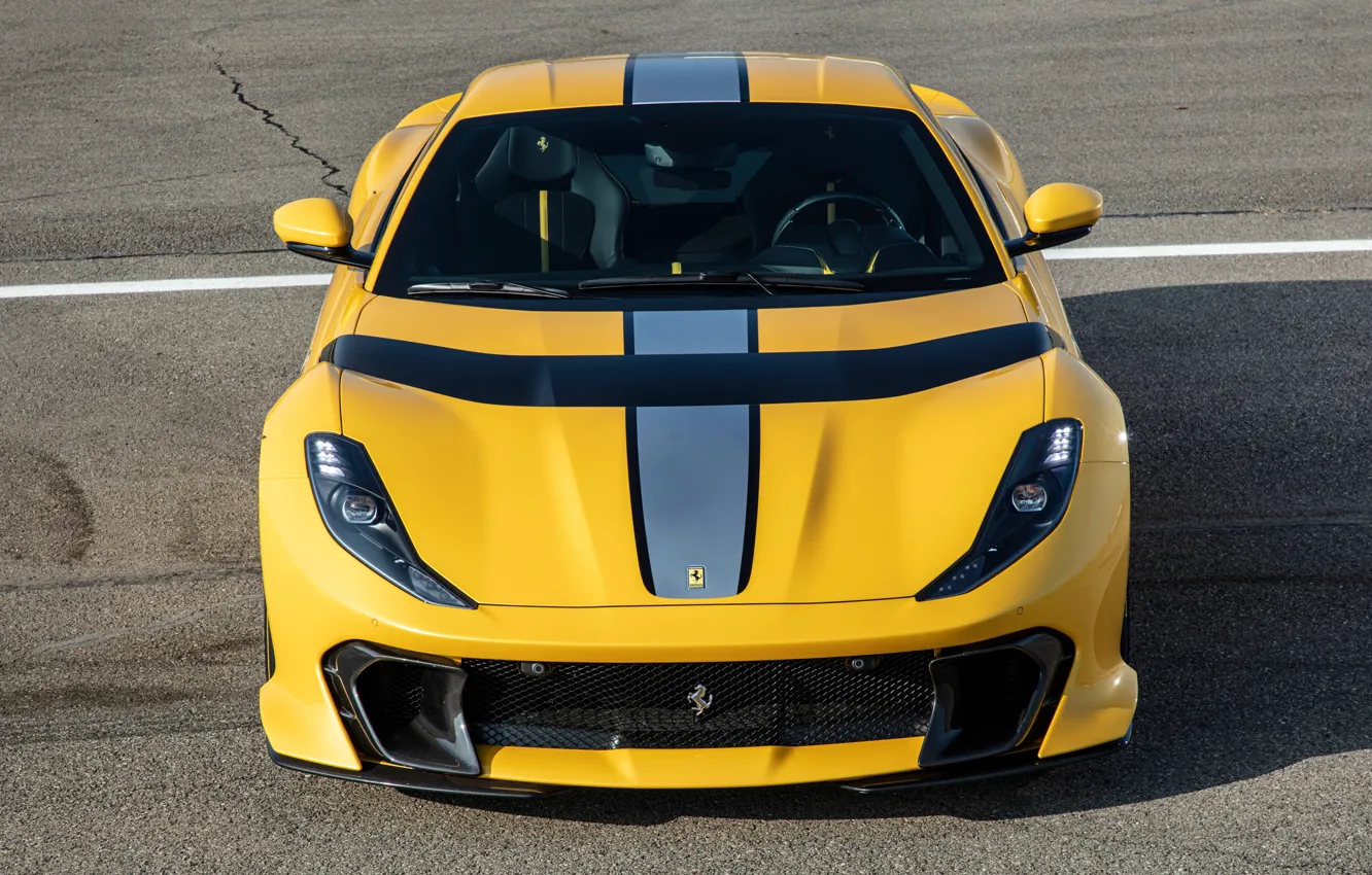 Фото обои Желтый, Взгляд, Феррари, Light, Ferrari, Front, Суперкар, Yellow
