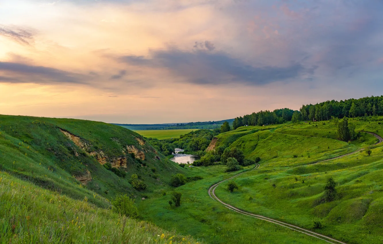 Фото обои холмы, Тульская область, Andrey Gubanov, Ишутино