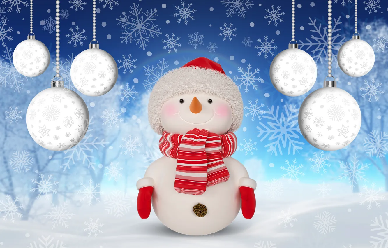 Фото обои зима, снег, снежинки, Новый Год, Рождество, снеговик, happy, Christmas