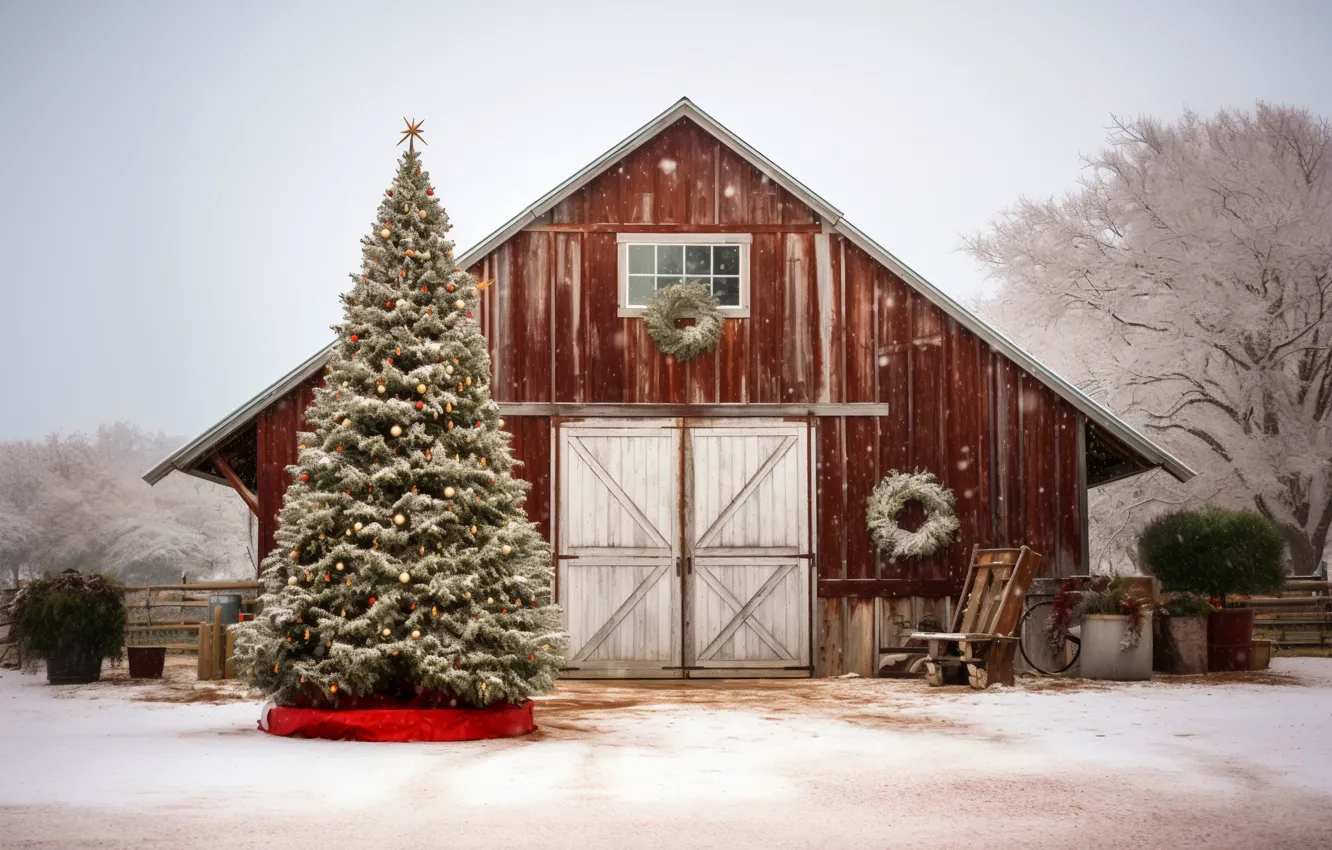 Фото обои зима, снег, украшения, lights, огни, шары, елка, Новый Год