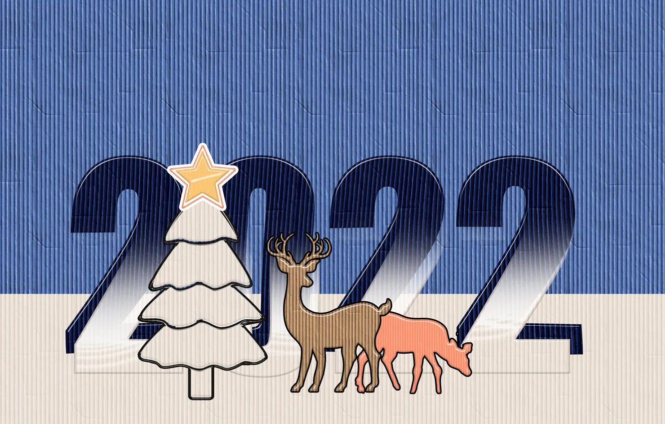 Фото обои Новый год, ёлка, олени, 2022