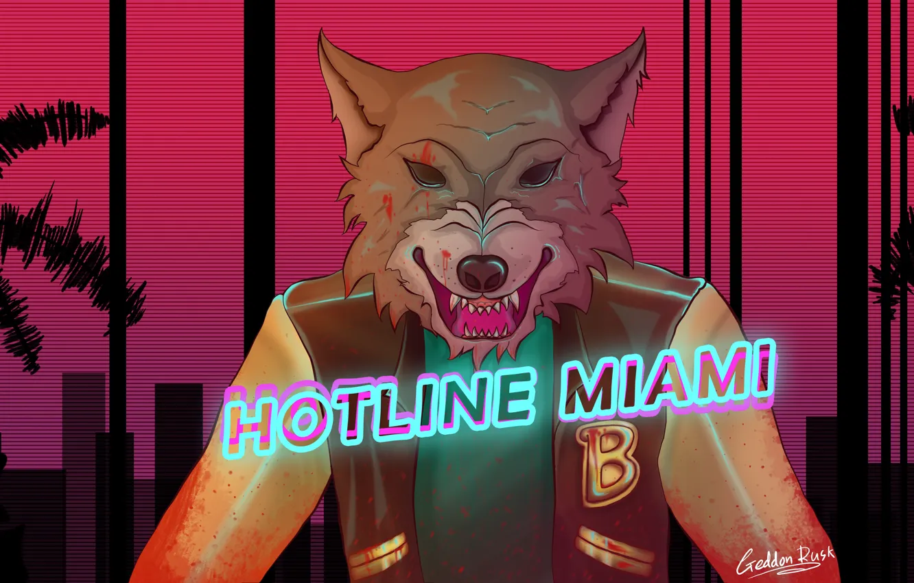 Фото обои Игра, Волк, Art, Miami, Wolf, Hotline Miami, Darkwave, Dennis