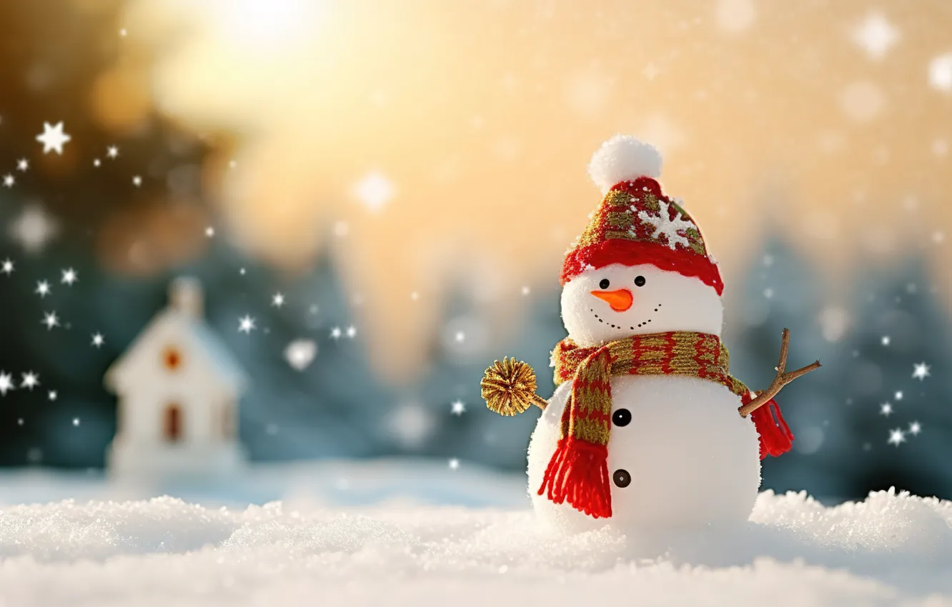 Фото обои зима, снег, снежинки, Новый Год, Рождество, снеговик, happy, Christmas