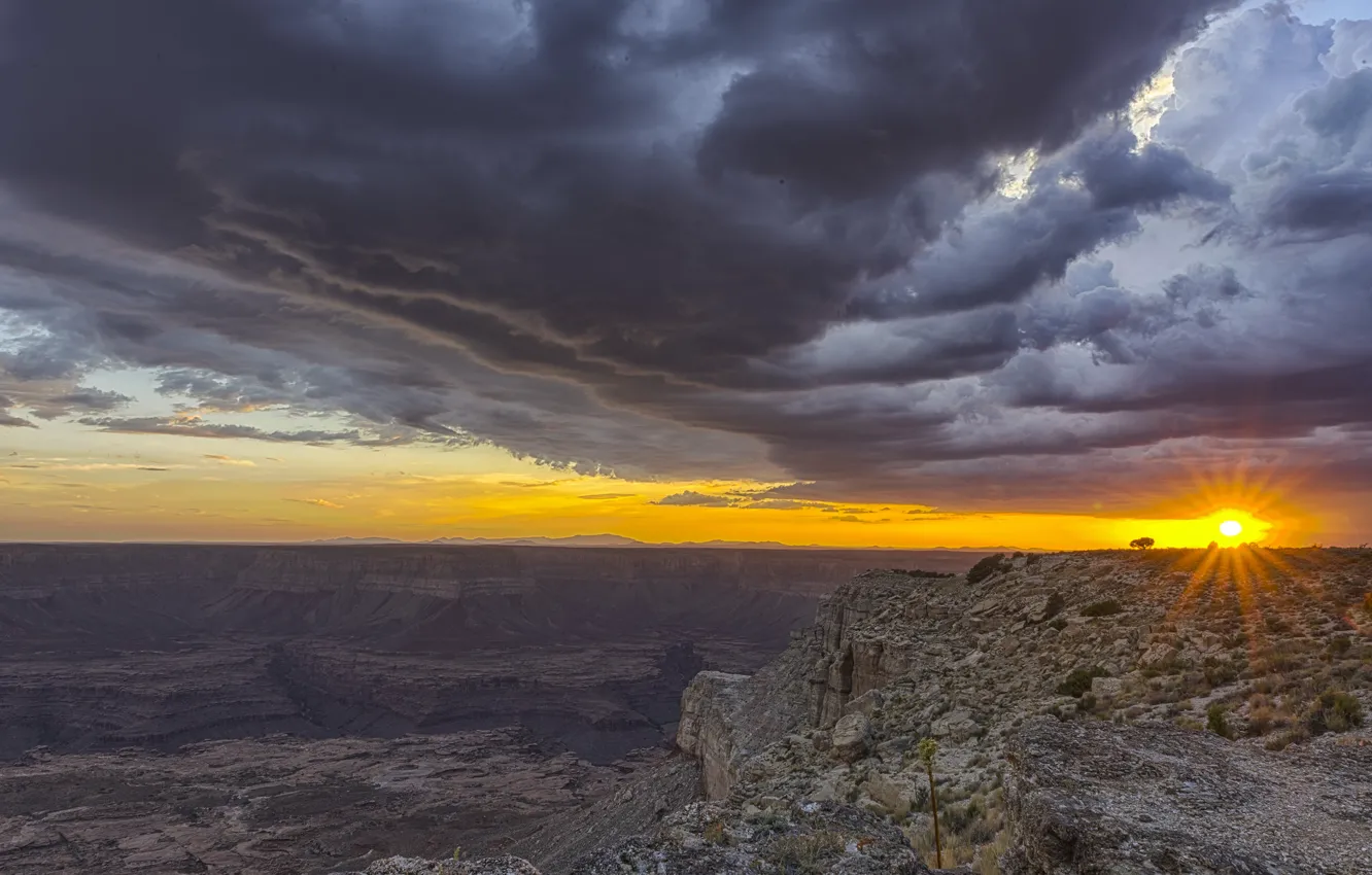 Фото обои небо, облака, горы, рассвет, каньон, Arizona