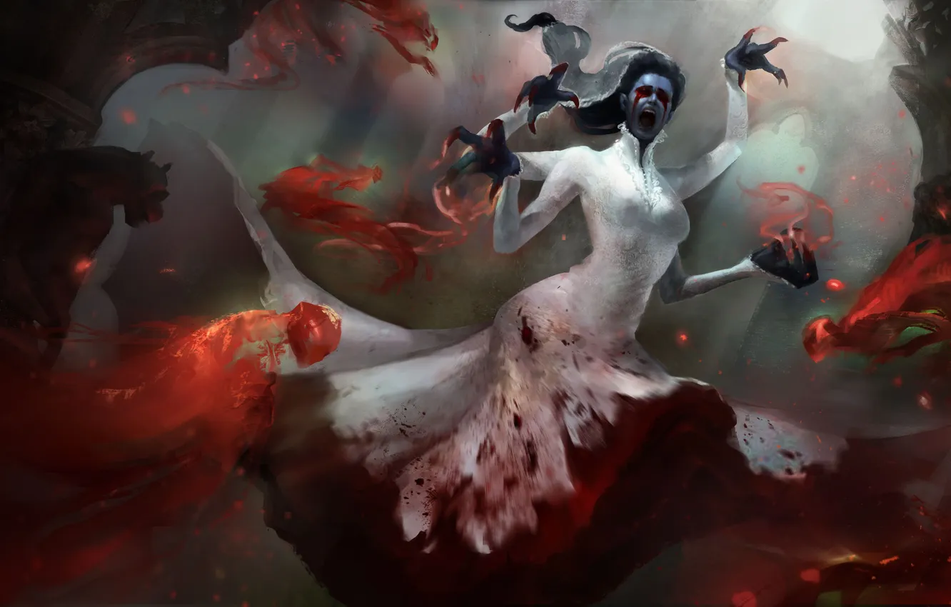 Фото обои кровь, женщина, руки, платье, когти, lorona