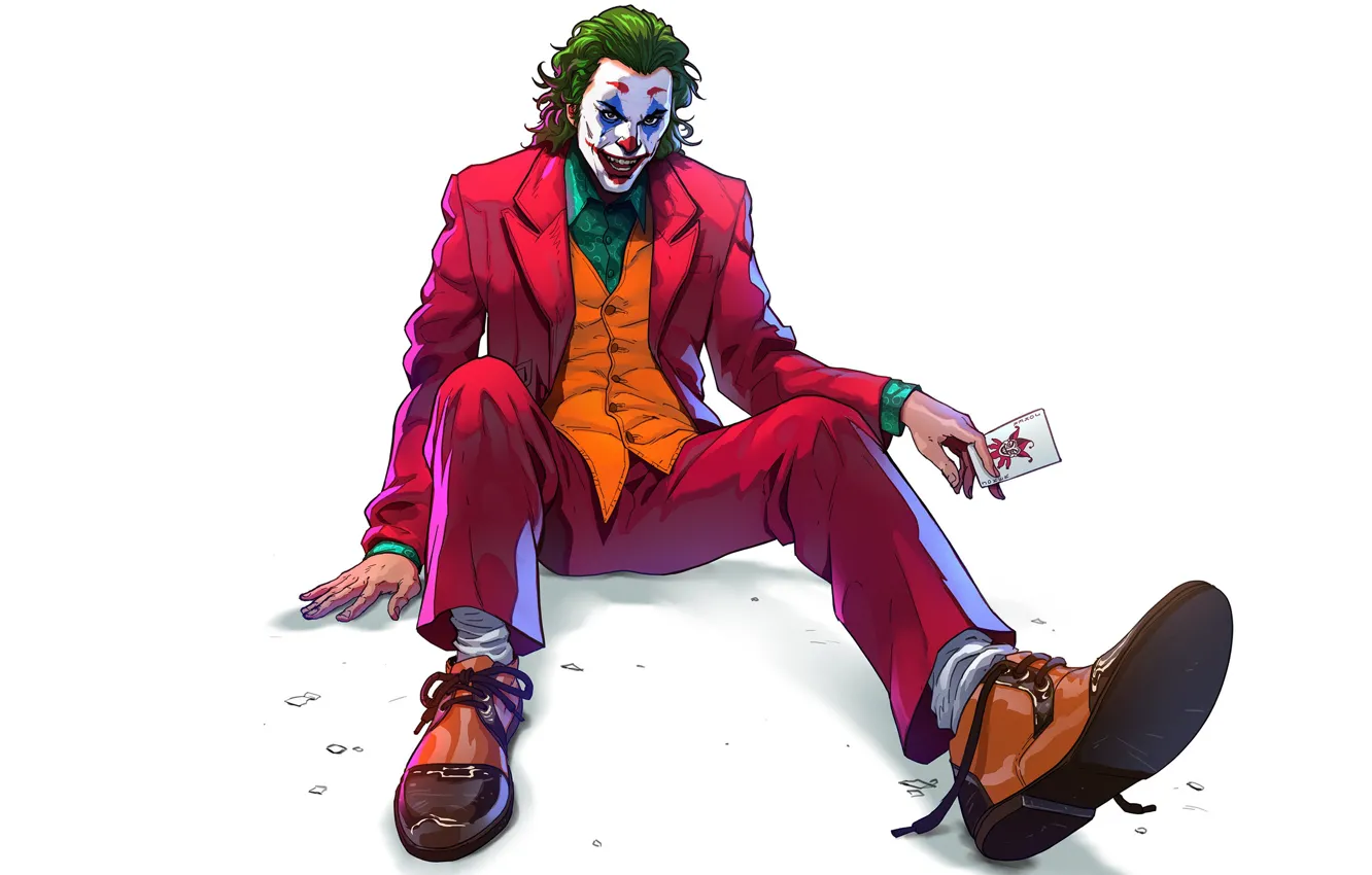 Фото обои взгляд, поза, арт, Джокер, белый фон, Joker