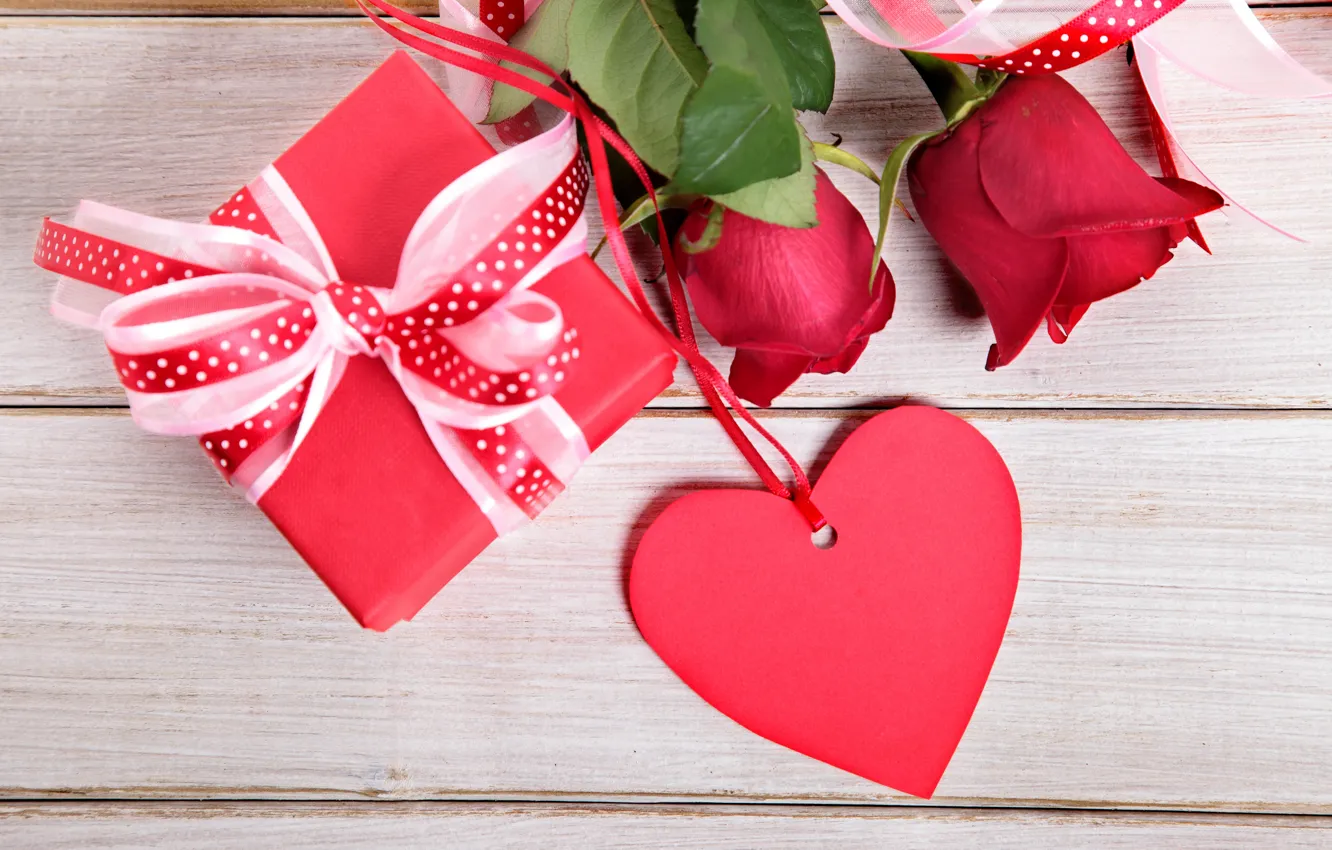 Фото обои цветы, праздник, подарок, сердце, розы, день Святого Валентина
