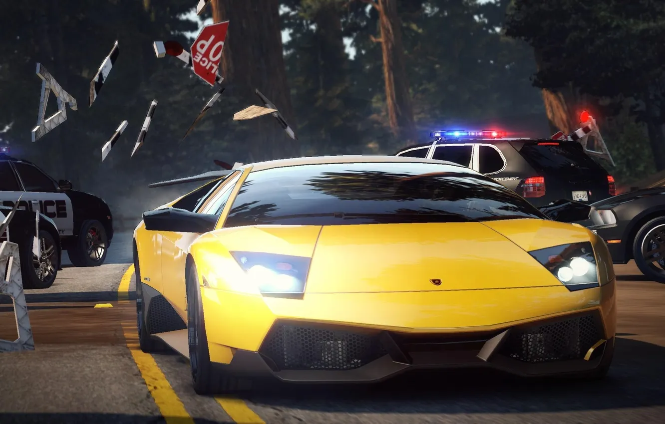 Фото обои Lamborghini, need for speed, Автомобиль, копы, hot pursuit, заслон
