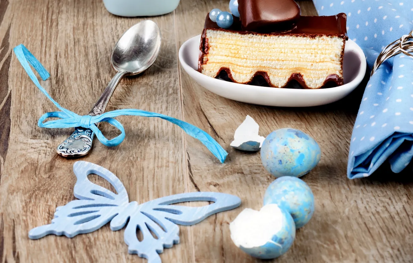 Фото обои бабочка, яйца, ложка, пирожное, бант, cake, eggs, spoon